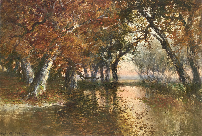 Hugo Anton Fisher Marsh Fall Sunset, probably a marsh on the island of Alameda in San Francisco Bay, Fisher's home.